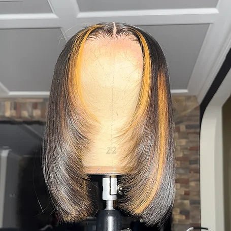 Layer Cut Ombre Highlight Straight Bob Human Hair Wigs 13x4 Lace Front Glueless Wigs