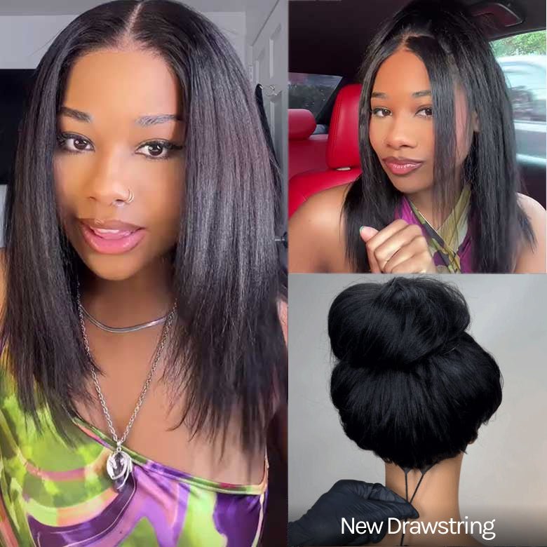 7x5 Lace Yaki Straight Glueless Put On And Go Short Bob Wig 13x4 Lace Frontal Invisi Drawstring Flash Sale