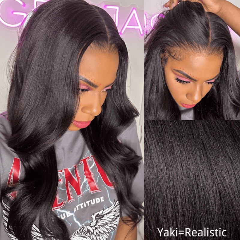 Yaki Straight 7x5 Glueless Lace Invisible Knots Put On and Go Invisi Drawstring Human Hair Wigs